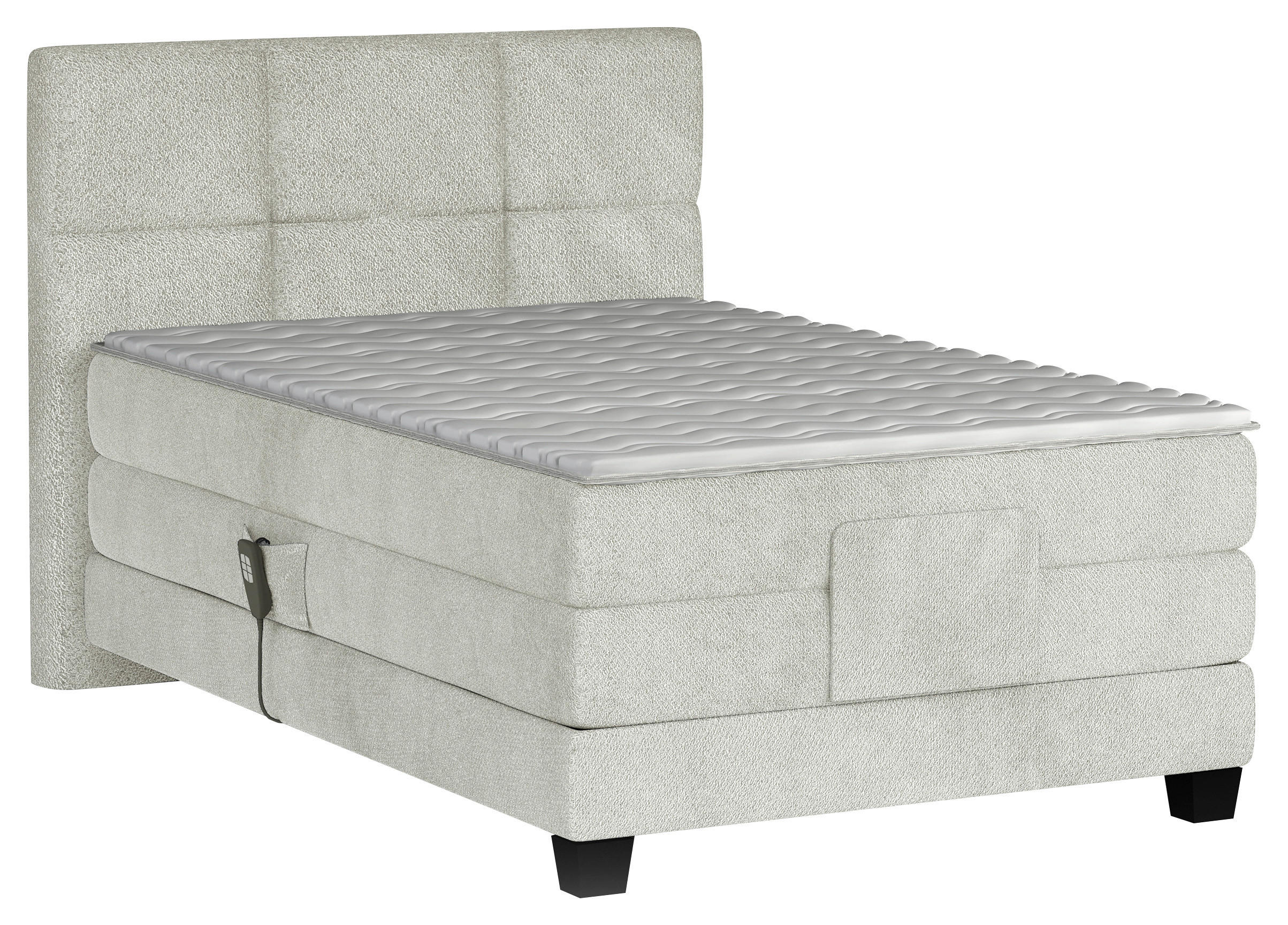 BOXSPRINGBETT 100/200 cm,  in Creme, Matratze, Topper, motorische Verstellbarkeit, Fernbedienung, H3 = fest  - Creme/Schwarz, KONVENTIONELL, Holz/Kunststoff (100/200cm) - Chameo