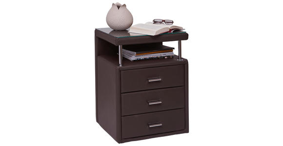 NACHTKÄSTCHEN in Braun - Chromfarben/Braun, KONVENTIONELL, Glas/Leder (51/66/42cm) - Dieter Knoll