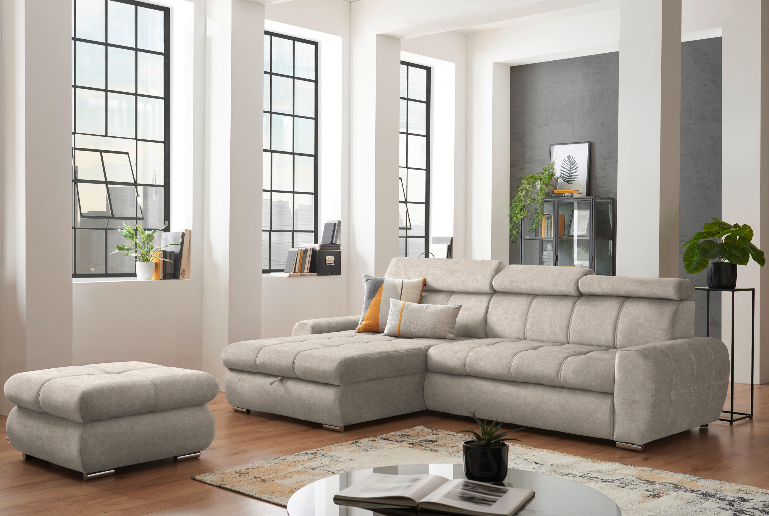 ECKSOFA in Velours Hellbraun  - Chromfarben/Hellbraun, Design, Kunststoff/Textil (173/276cm) - Stylife