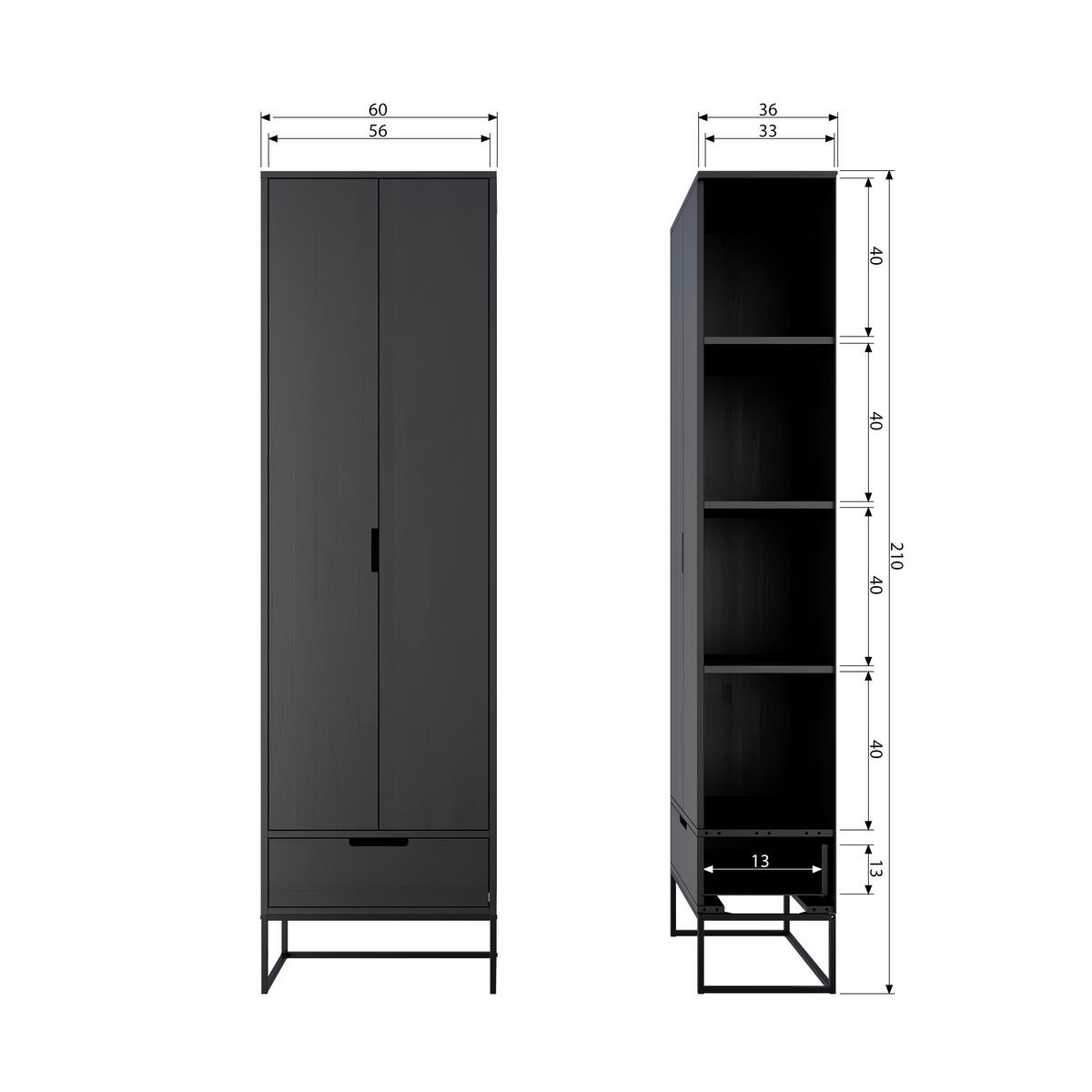 MEHRZWECKSCHRANK 60/210/36 cm  in Schwarz  - Schwarz, Design, Holz/Holzwerkstoff (60/210/36cm) - Livetastic