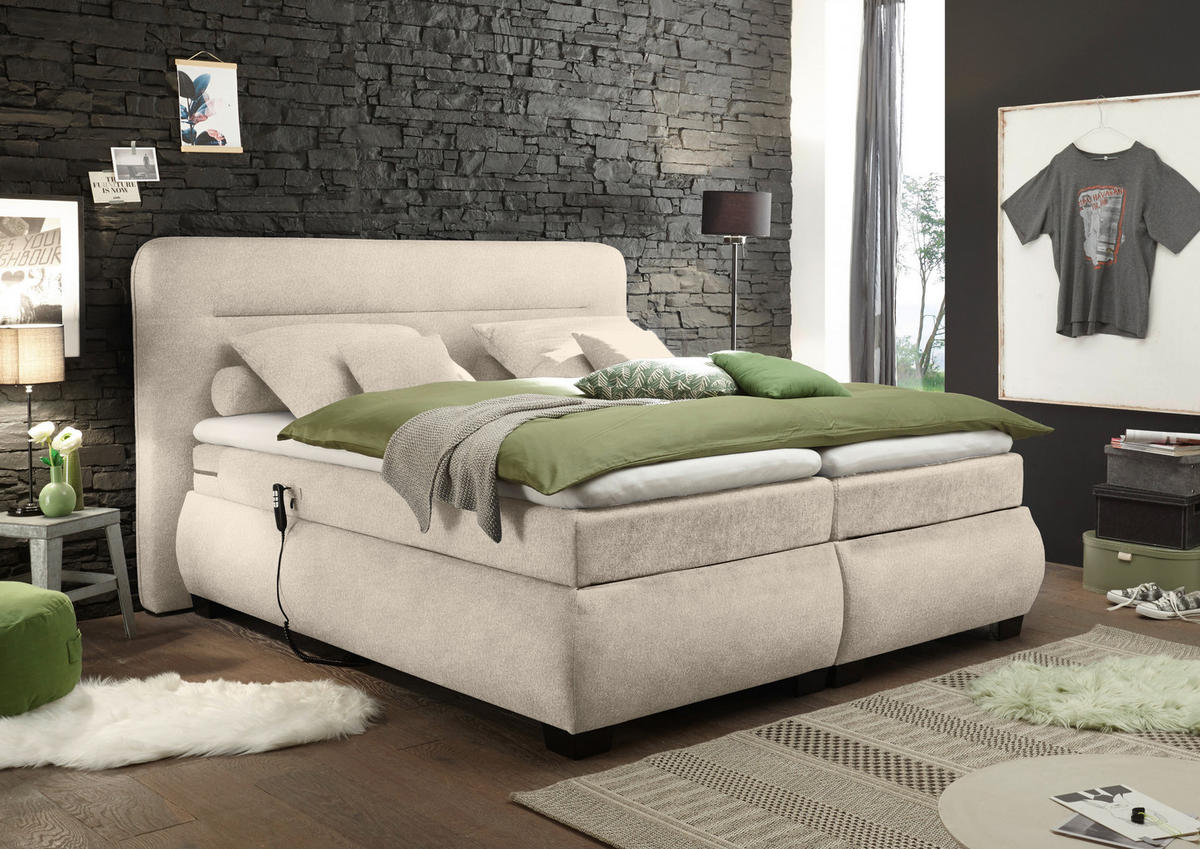 KONTINENTALSÄNG 160/200 cm  i sandfärgad  - sandfärgad/svart, Klassisk, textil/plast (160/200cm) - MID.YOU