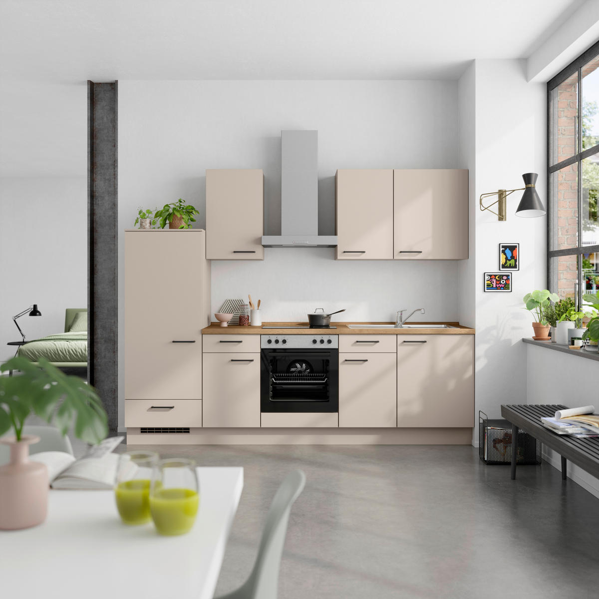 KÜCHENLEERBLOCK 270 cm   in Eichefarben, Sandfarben  - Sandfarben/Eichefarben, MODERN, Holzwerkstoff/Metall (270cm) - Nobilia