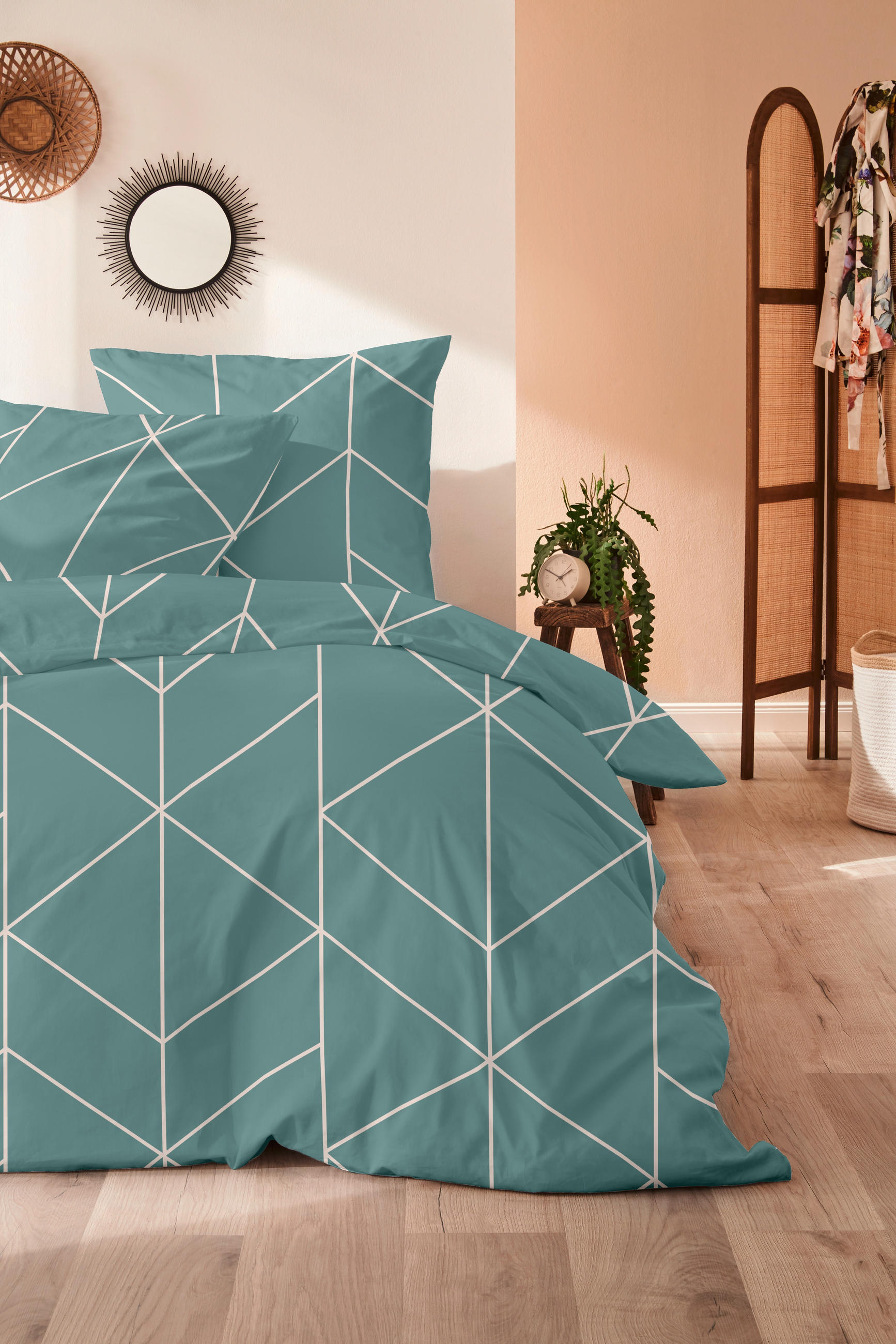 BETTWÄSCHE Makosatin 135/200 cm  - Dunkelgrün/Goldfarben, Basics, Textil (135/200cm)