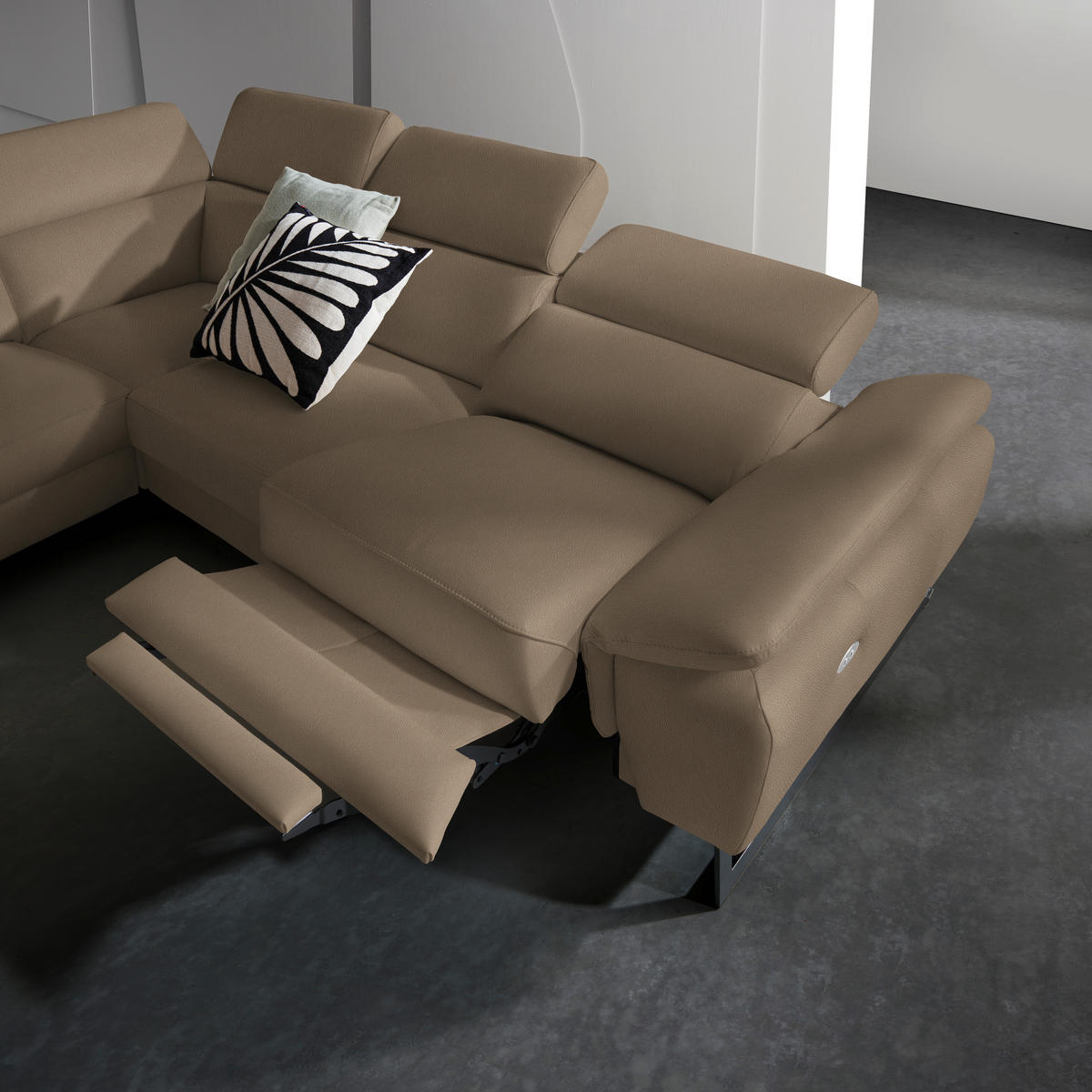 ECKSOFA in Echtleder Hellbraun  - Hellbraun/Schwarz, Design, Leder/Metall (281/225cm) - Celina Home