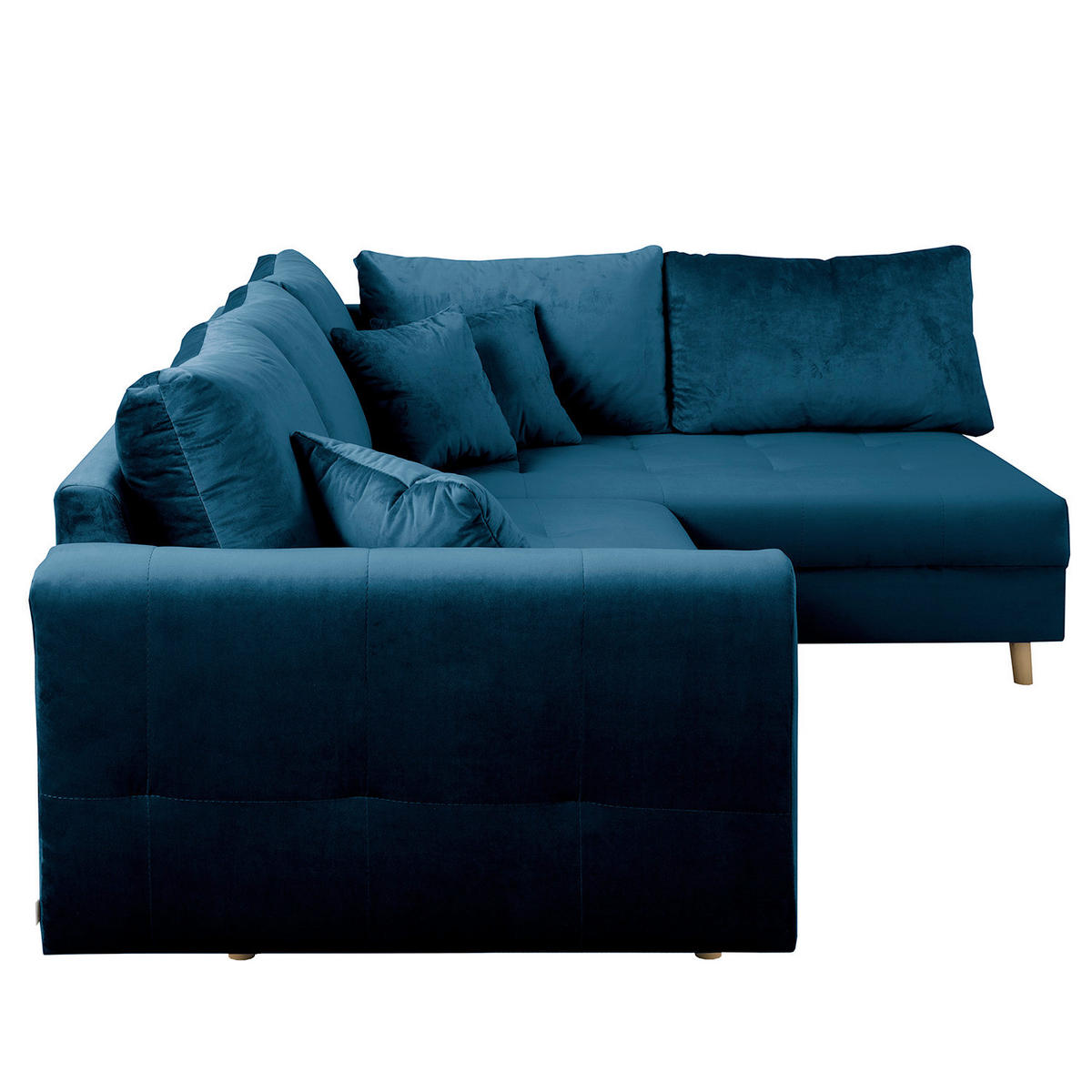ECKSOFA inkl. Hocker Ariella Blau Samt Rückenkissen, Hocker  - Blau/Naturfarben, Design, Holz/Textil (231/161cm) - Livetastic