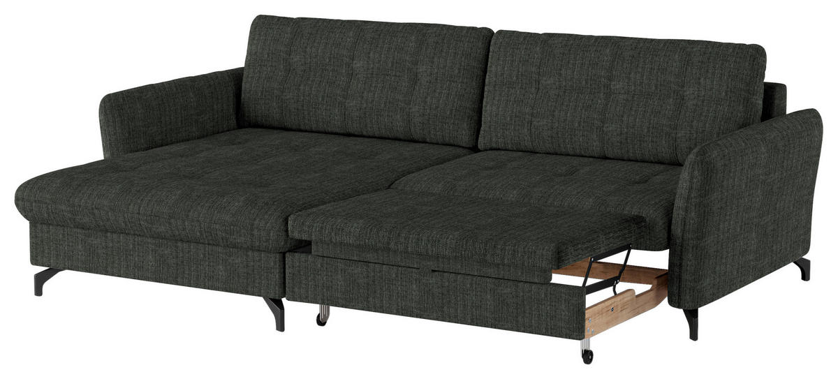 ECKSOFA in Flachgewebe, Leinenoptik Dunkelgrün  - Dunkelgrün/Schwarz, Design, Textil/Metall (170/242cm) - Xora