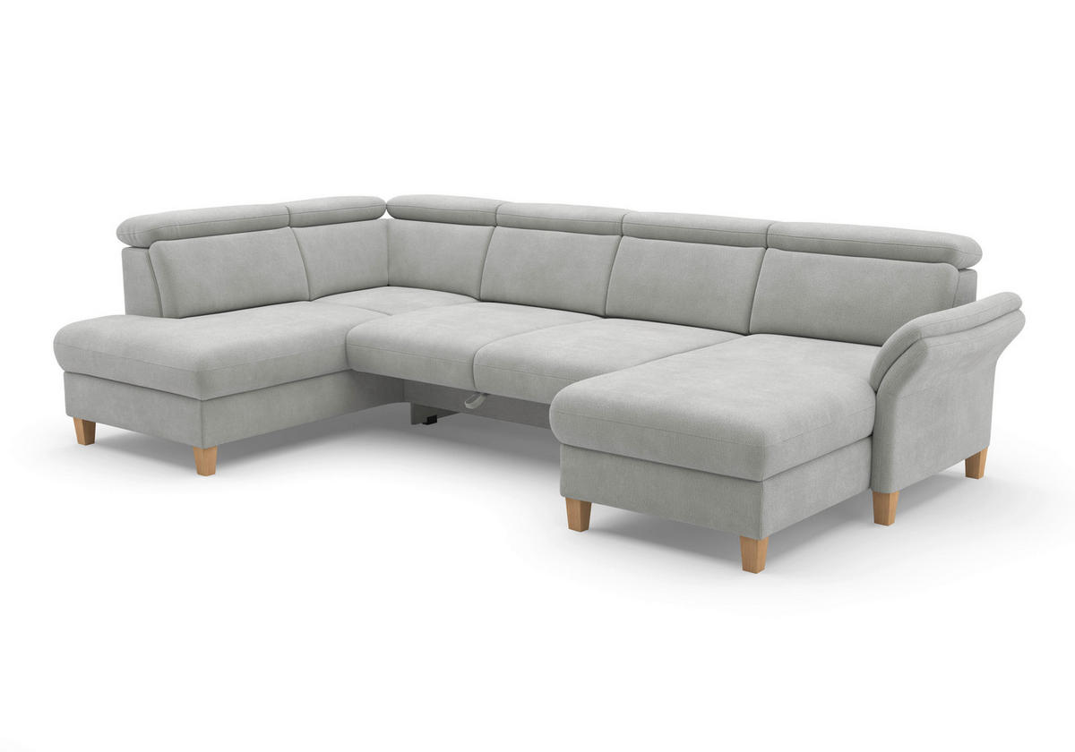 WOHNLANDSCHAFT GLENDALE E Silberfarben Flachgewebe  - Eichefarben/Silberfarben, KONVENTIONELL, Holz/Textil (193/321/166cm) - Sit & More