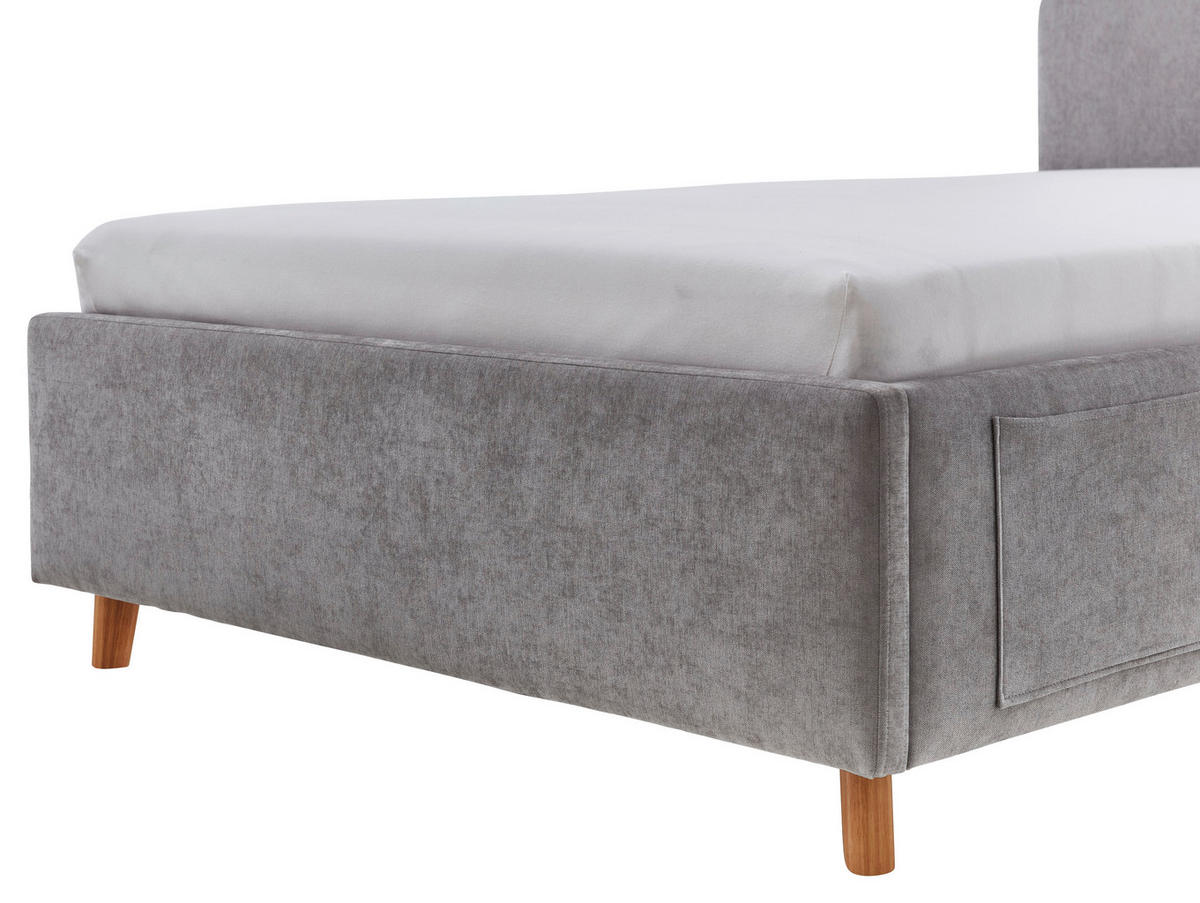 POLSTERBETT 120/200 cm,  in Grau, Eichefarben, Lattenrost, Bettkasten, Betttasche,  - Eichefarben/Birkefarben, KONVENTIONELL, Holz/Textil (120/200cm) - Boxxx