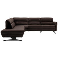 ECKSOFA Dunkelbraun Echtleder  - Dunkelbraun/Schwarz, Design, Leder/Metall (258/286cm) - Schöner Wohnen