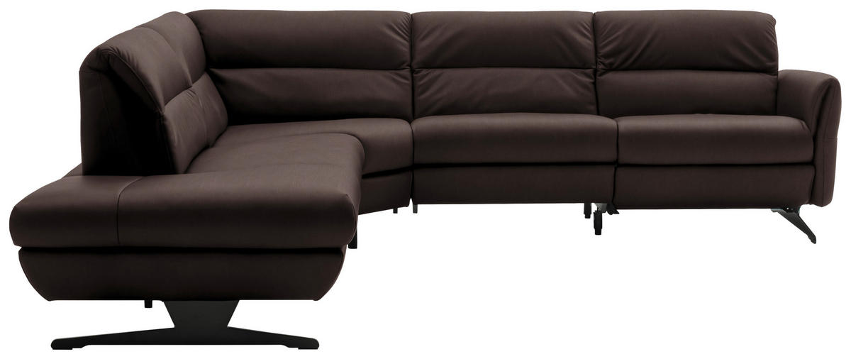 ECKSOFA Dunkelbraun Echtleder  - Dunkelbraun/Schwarz, Design, Leder/Metall (258/286cm) - Schöner Wohnen