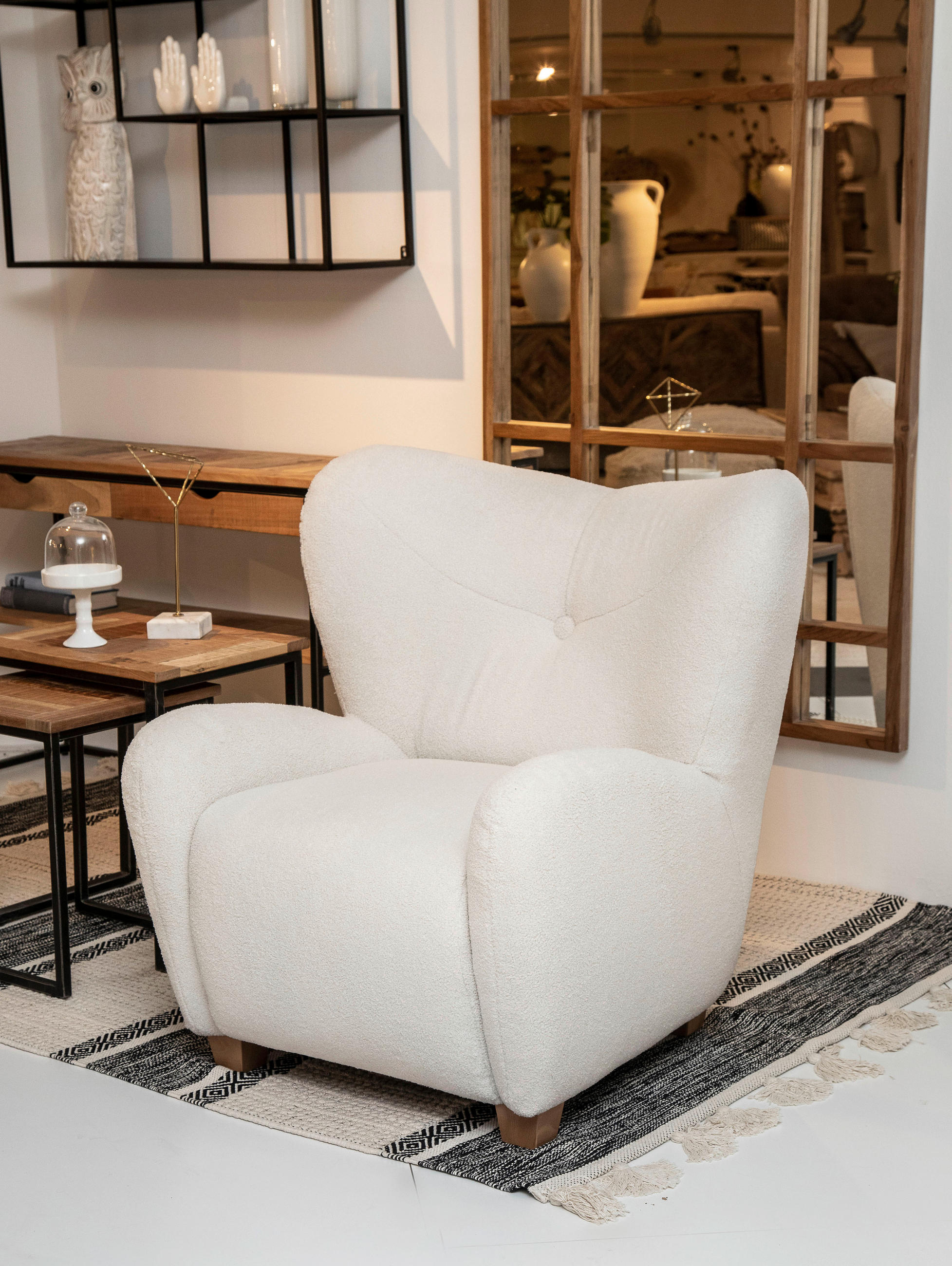 SESSEL in Plüsch Weiß  - Eichefarben/Weiß, Design, Textil (90/93/92cm) - Livetastic