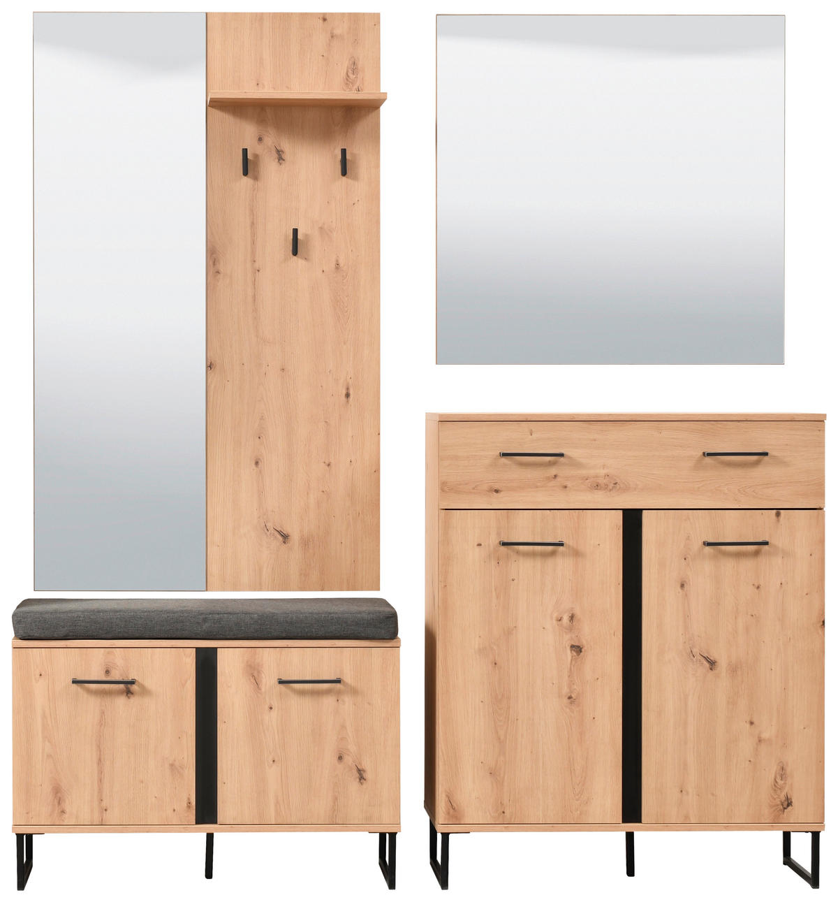 GARDEROBE 4-teilig  in 180/194,5/35 cm  - Schwarz/Eiche Artisan, Basics, Holzwerkstoff (180/194,5/35cm) - Carryhome