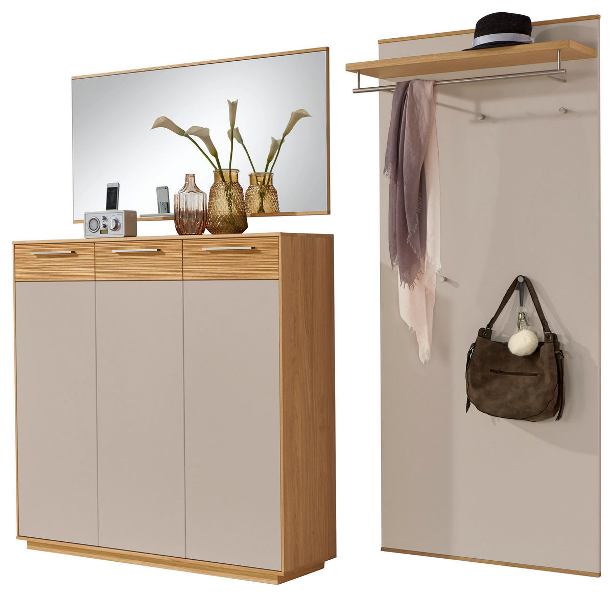 GARDEROBE 3-teilig  in 220/195/37 cm  - Taupe/Eichefarben, Design, Holz/Holzwerkstoff (220/195/37cm) - Novel