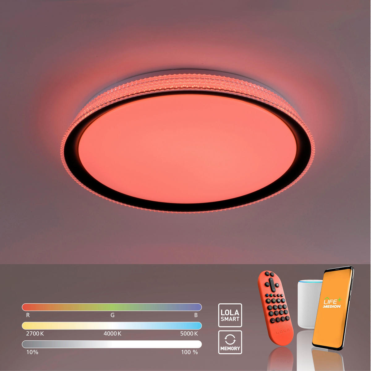 LED-DECKENLEUCHTE Lola Smart  Smart 51/51/9 cm   - Silberfarben/Weiß, Design, Kunststoff/Metall (51/51/9cm)