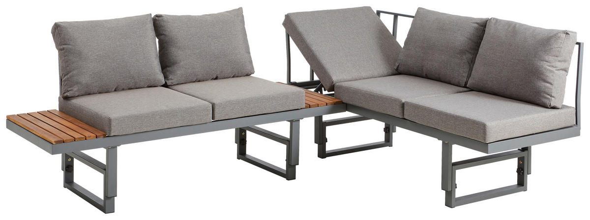 LOUNGEGARNITUR   110/45-63/48 cm  - Grau/Teakfarben, Modern, Holz/Metall (110/45-63/48cm) - Ambia Garden