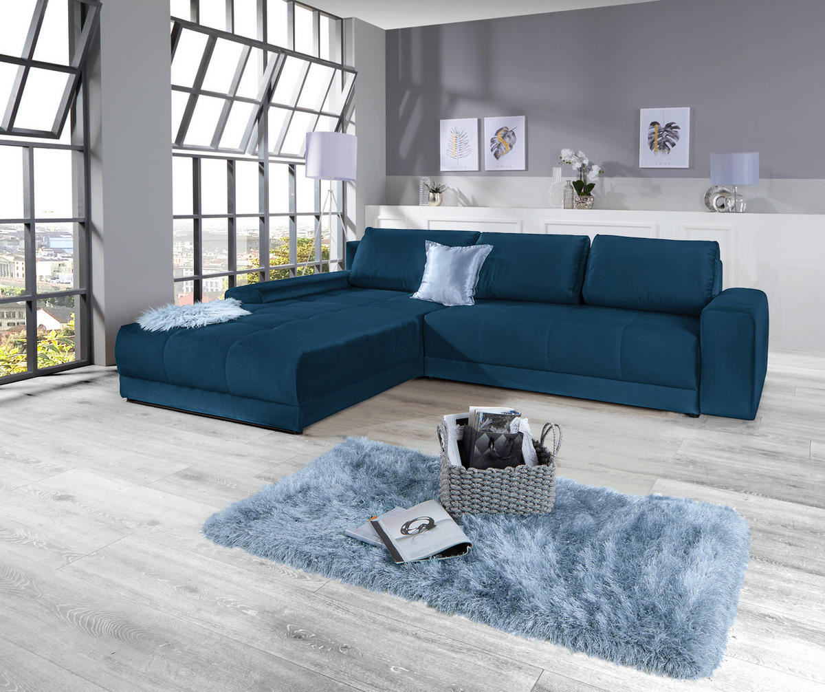 ECKSOFA Dunkelblau Samt  - Dunkelblau, MODERN, Textil (213/308cm) - MID.YOU