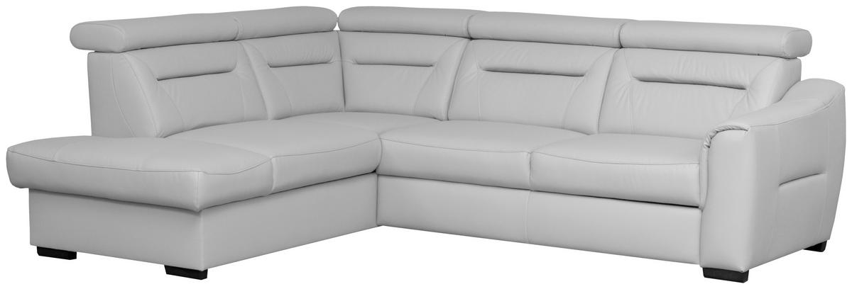 ECKSOFA  in Lederlook Echtleder Platinfarben  - Platinfarben/Wengefarben, Design, Leder/Holz (212/260cm) - Celina Home