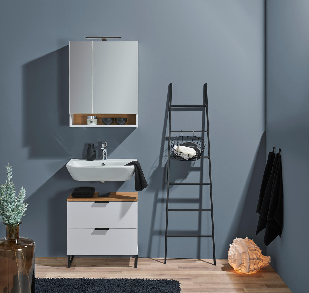 WASCHBECKENUNTERSCHRANK 60/60/35 cm  - Eichefarben/Schwarz, KONVENTIONELL, Holzwerkstoff/Metall (60/60/35cm) - home24