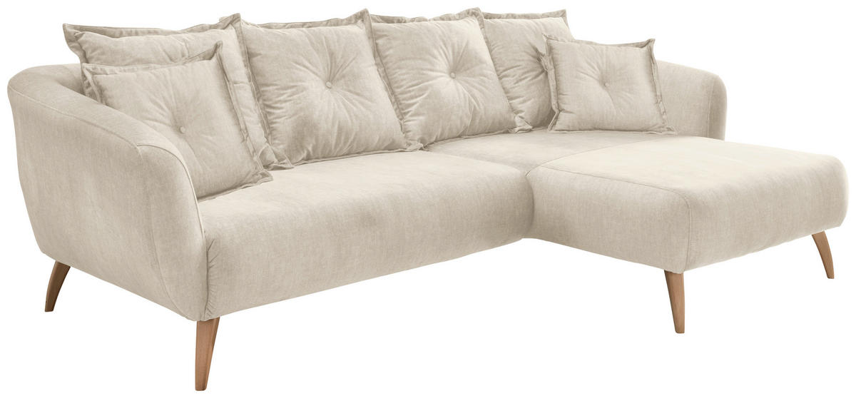 ECKSOFA Velours Beige  - Beige/Buchefarben, Modern, Holz/Textil (277/162cm) - Livetastic