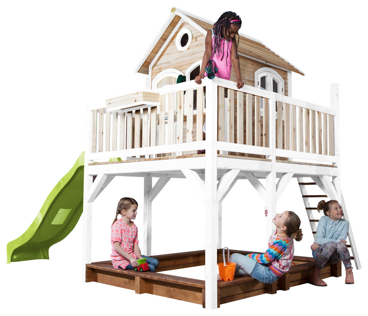 SPIELTURM 377/291/255 cm  - Braun/Weiß, KONVENTIONELL, Holz (377/291/255cm) - Ambia Garden