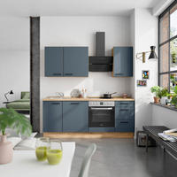 KÜCHENBLOCK Easytouch 210 cm  in Eichefarben, Dunkelblau  - Eichefarben/Schwarz, MODERN, Holzwerkstoff/Metall (210cm) - Nobilia