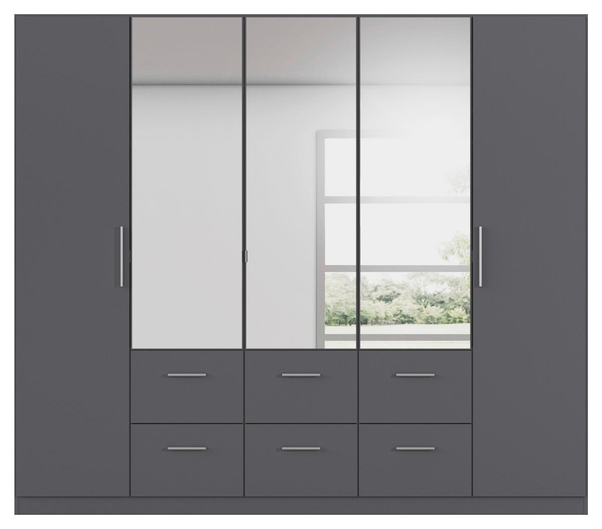 DREHTÜRENSCHRANK 226/197/54 cm,  in Grau, 5-türig  - Alufarben/Grau, KONVENTIONELL, Glas/Holzwerkstoff (226/197/54cm) - home24