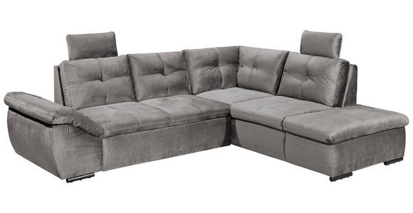 ECKSOFA in Mikrovelours Hellgrau - Hellgrau/Schwarz, KONVENTIONELL, Kunststoff/Textil (265/217cm) - Carryhome