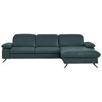 ECKSOFA  Echtleder Graublau  - Graublau/Schwarz, Design, Leder/Metall (307/169cm) - Beldomo Premium