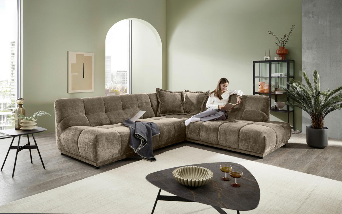 ECKSOFA ITALIA in Chenille Braun  284/250 cm  - Schwarz/Braun, MODERN, Kunststoff/Textil (284/250cm) - Livetastic