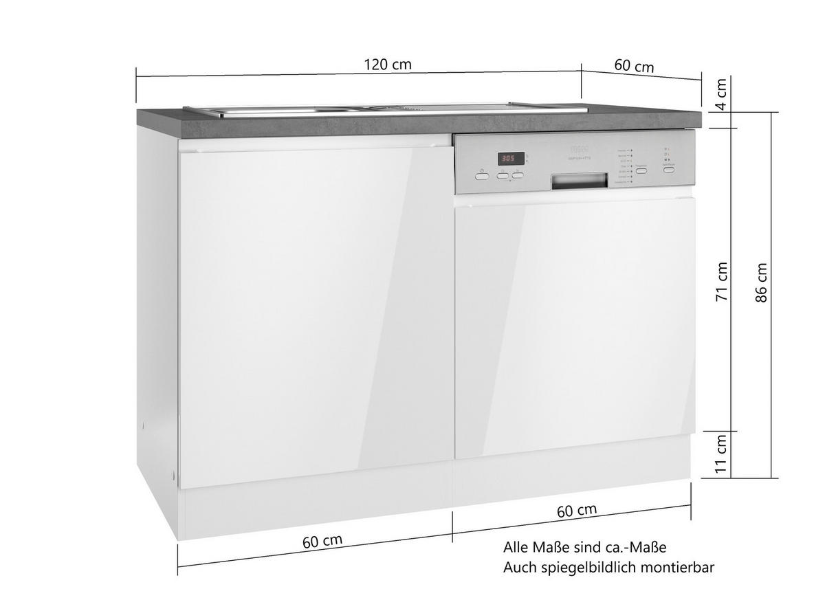 SPÜLENUNTERSCHRANK 120/86/60 cm  in Grau, Weiß, Weiß Hochglanz  - Weiß Hochglanz/Weiß, LIFESTYLE, Holzwerkstoff (120/86/60cm) - Held