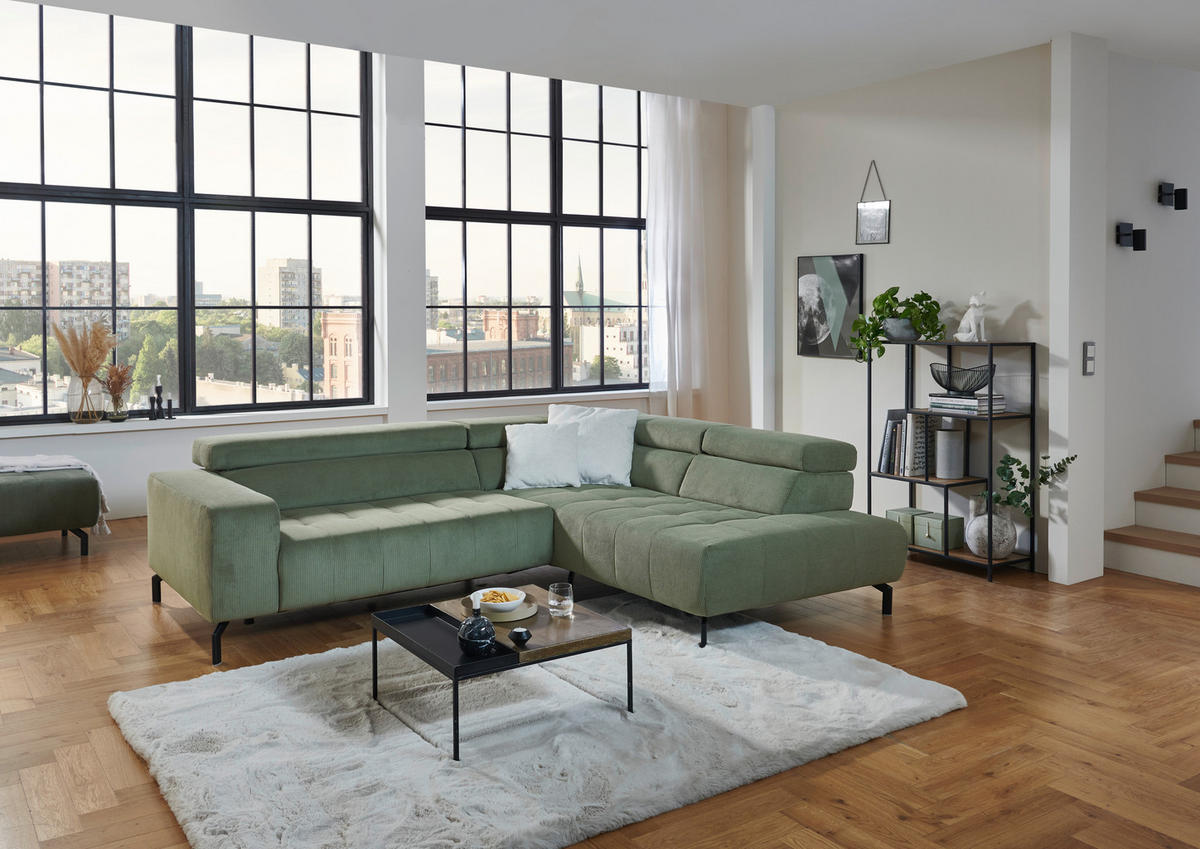 ECKSOFA Waldgrün Cord  - Waldgrün/Schwarz, Design, Textil/Metall (261/214cm) - Beldomo Style