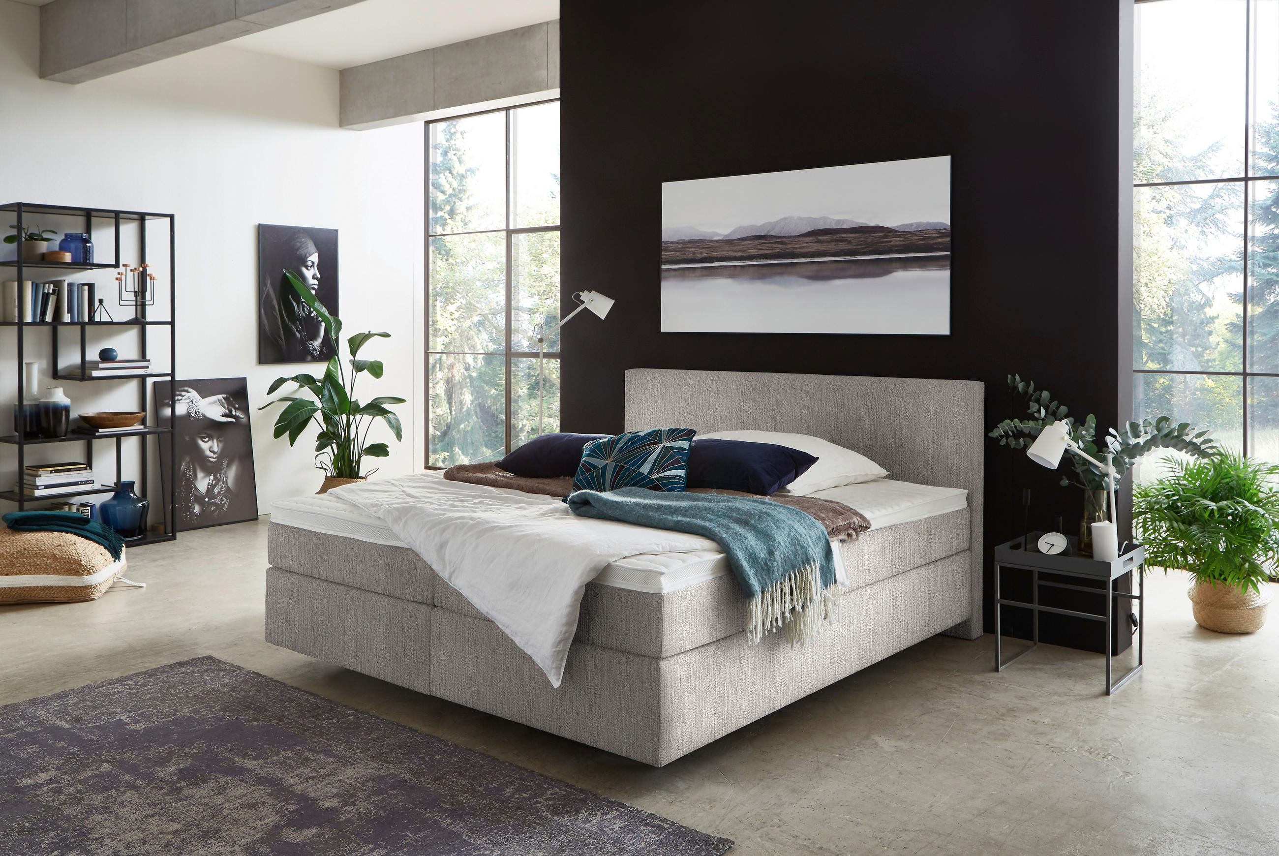 BOXSPRINGBETT 160/200 cm  in Silberfarben  - Silberfarben/Schwarz, KONVENTIONELL, Kunststoff/Textil (160/200cm) - Hom`in