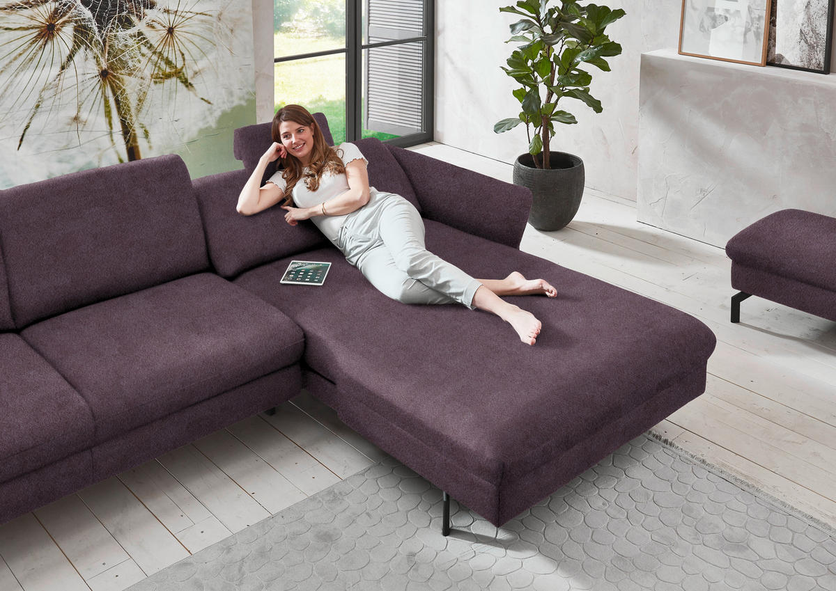 ECKSOFA in Velours Lila, Flieder  - Lila/Flieder, Design, Textil/Metall (306/179cm) - Beldomo System
