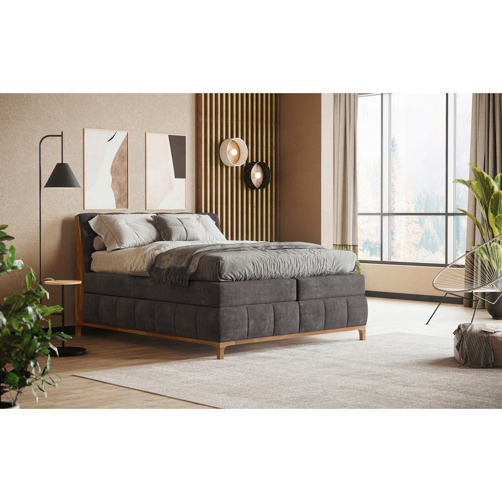 Thumbnail - Mid.you Boxspringbett, Dunkelgrau, Textil, Buche, Eiche,Buche, Eiche, massiv, teilmassiv, H2 + H4, 7-Zonen, Höhe ca. 20 ...