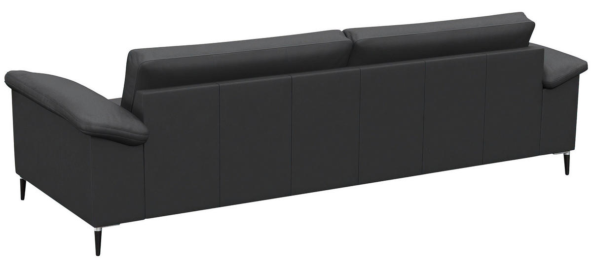 3-SITZER-SOFA Echtleder Schwarz  - Alufarben/Schwarz, Design, Leder/Metall (241/84,5/92cm) - Livetastic