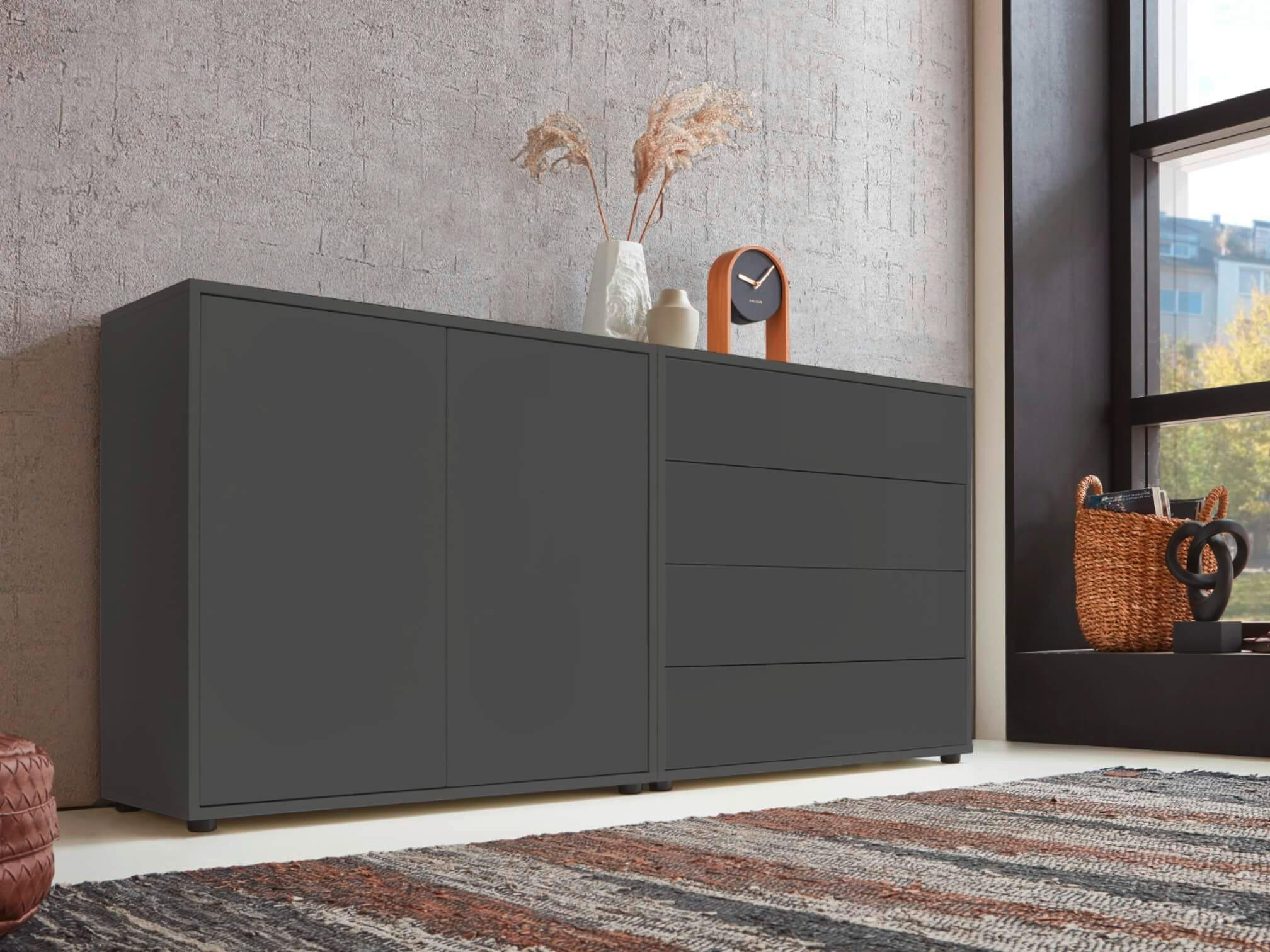 SIDEBOARD Mailand Set 3  in 158/73/33 cm  - Anthrazit/Schwarz, MODERN, Holzwerkstoff/Kunststoff (158/73/33cm) - MID.YOU