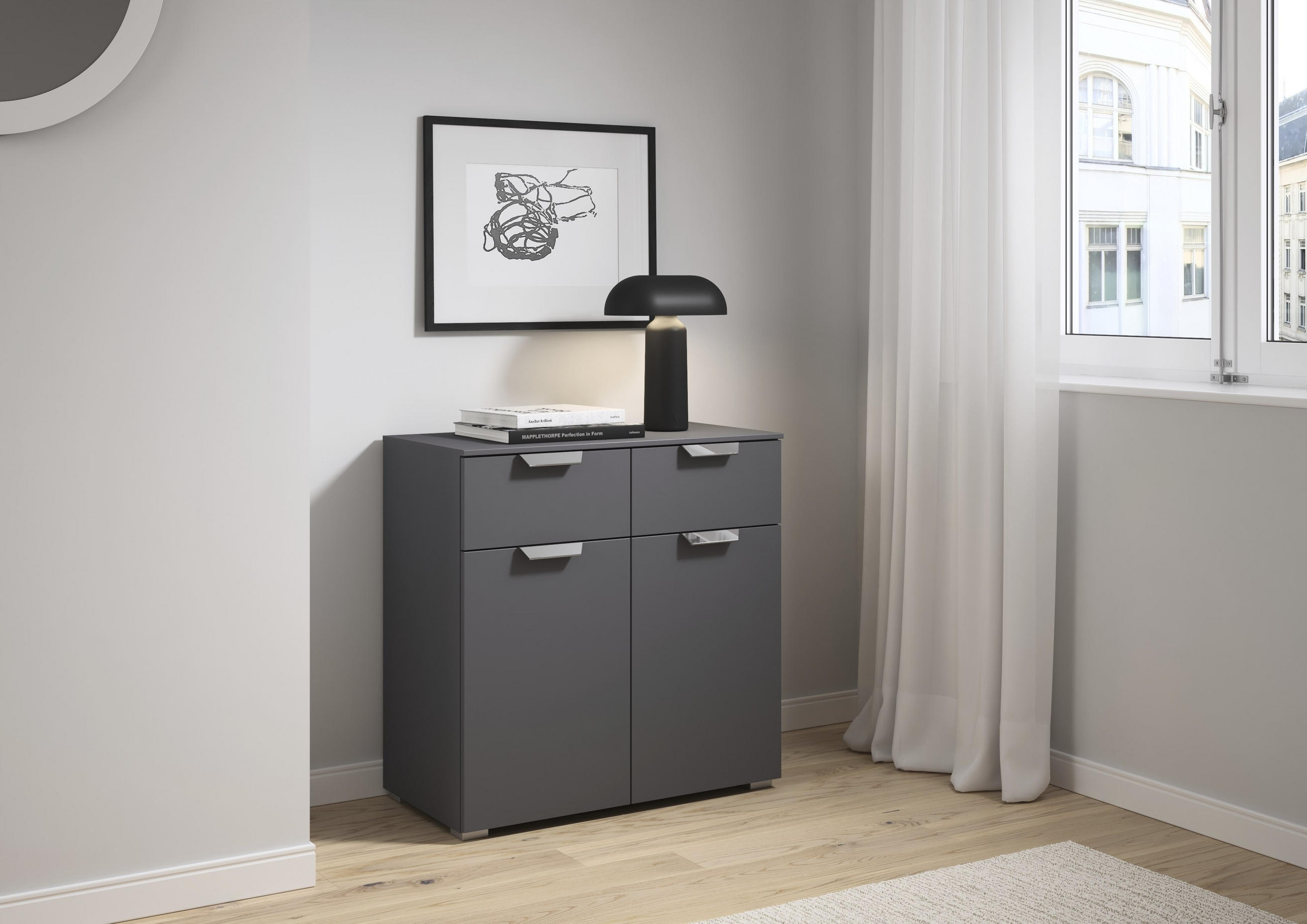 KOMMODE  in 80/81/42 cm  - Chromfarben/Dunkelgrau, Design, Holzwerkstoff/Metall (80/81/42cm) - Carryhome