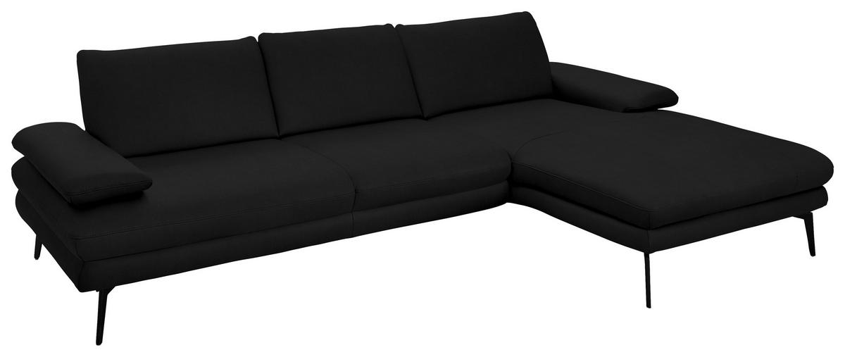 ECKSOFA in Echtleder Schwarz  310/180 cm  - Schwarz, Design, Leder/Metall (310/180cm) - Dieter Knoll