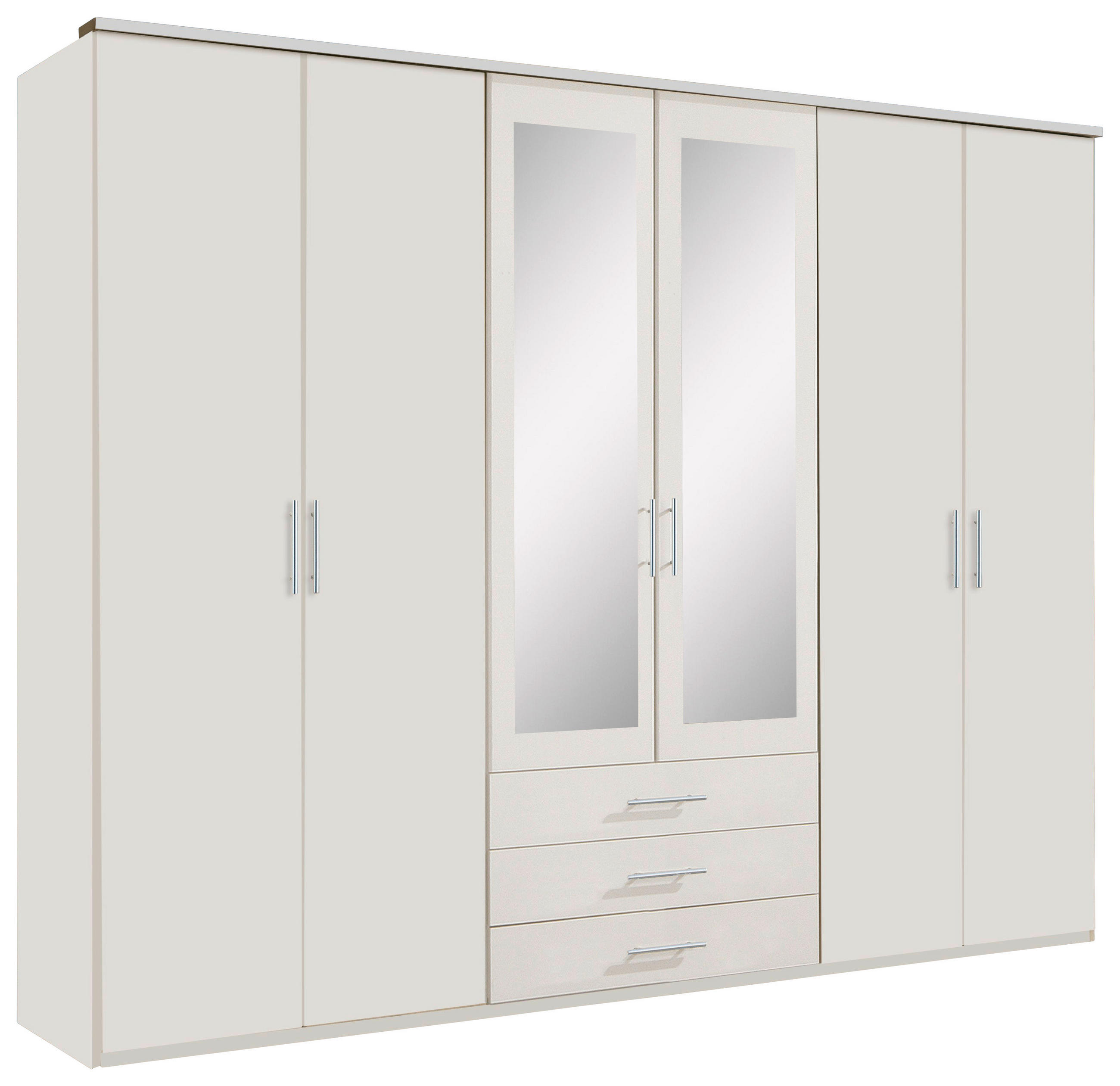 KLEIDERSCHRANK 270/210/58 cm,  in Weiß, 6-türig  - Alufarben/Weiß, KONVENTIONELL, Glas/Holzwerkstoff (270/210/58cm) - MID.YOU