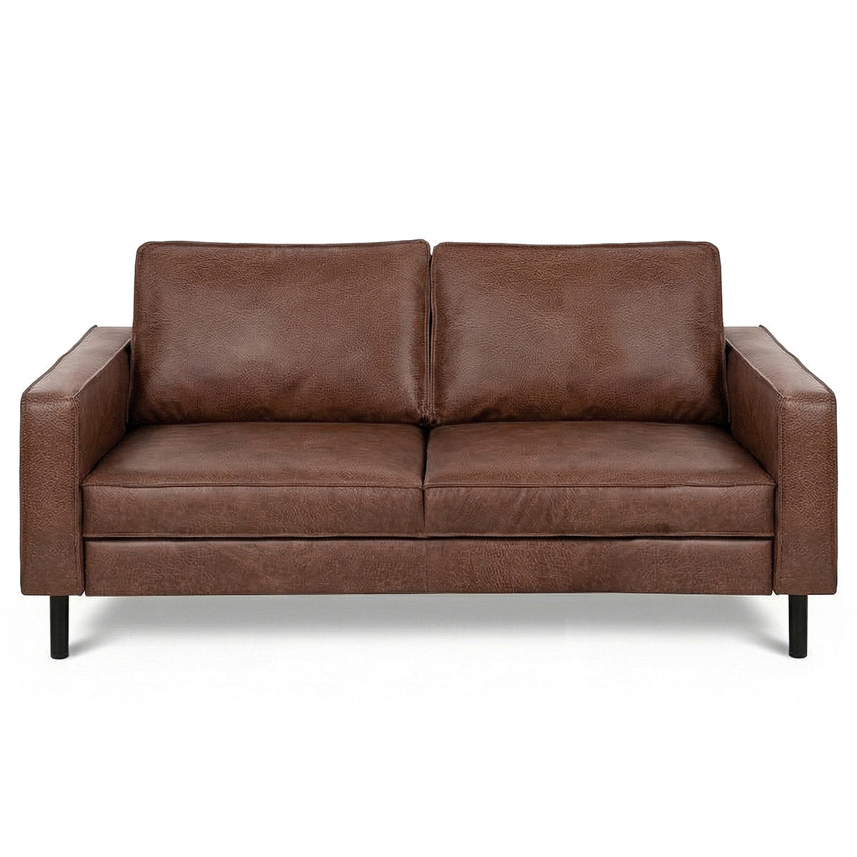 2-SITZER-SOFA  in Echtleder Braun   - Schwarz/Braun, Design, Leder/Metall (148/85/92cm) - Livetastic