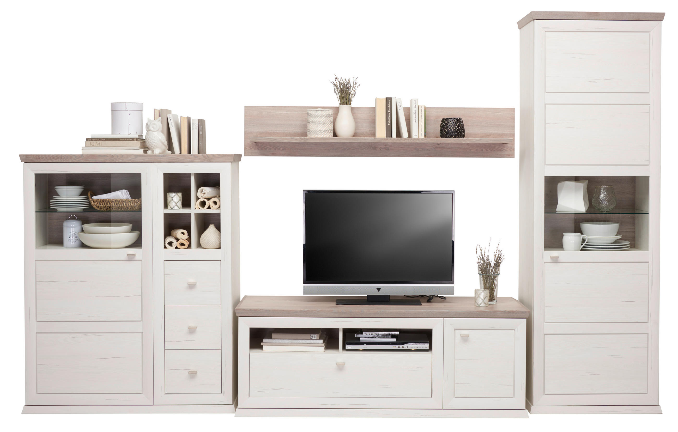 WOHNWAND  in Grau, Weiß  330/209,2/50,1 cm  - Weiß/Grau, Design, Glas/Holzwerkstoff (330/209,2/50,1cm) - Hom`in