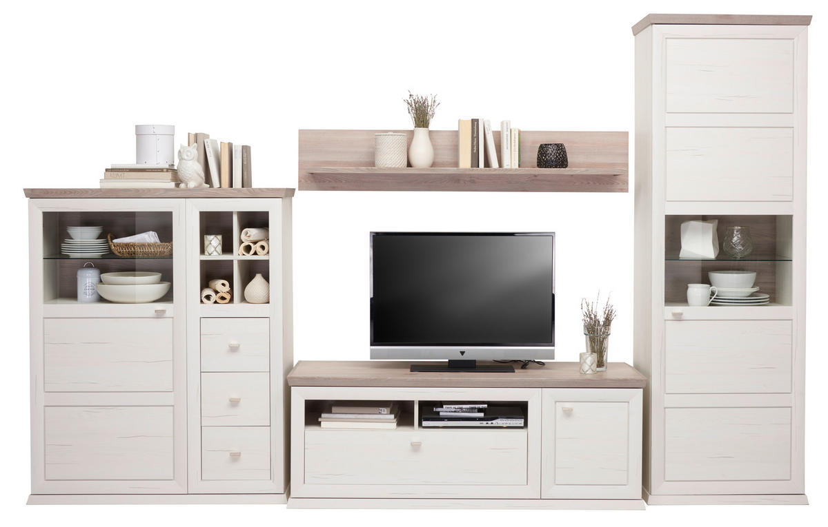 WOHNWAND  in Grau, Weiß  330/209,2/50,1 cm  - Weiß/Grau, LIFESTYLE, Glas/Holzwerkstoff (330/209,2/50,1cm) - Hom`in