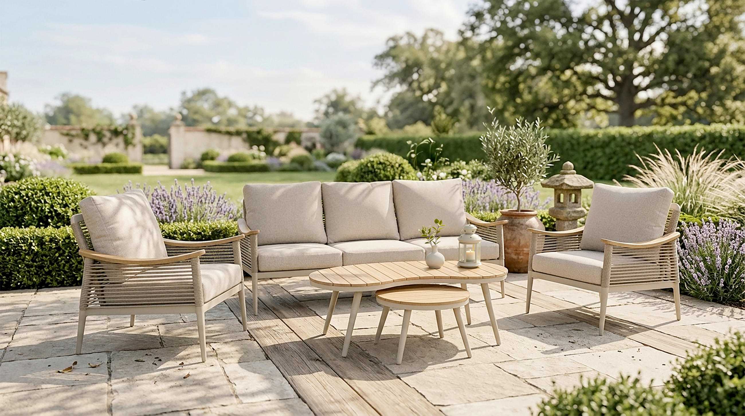 GARTENSET 5-teilig Aluminium 5-teilig  - Sandfarben/Beige, MODERN, Kunststoff/Textil - Gardenson