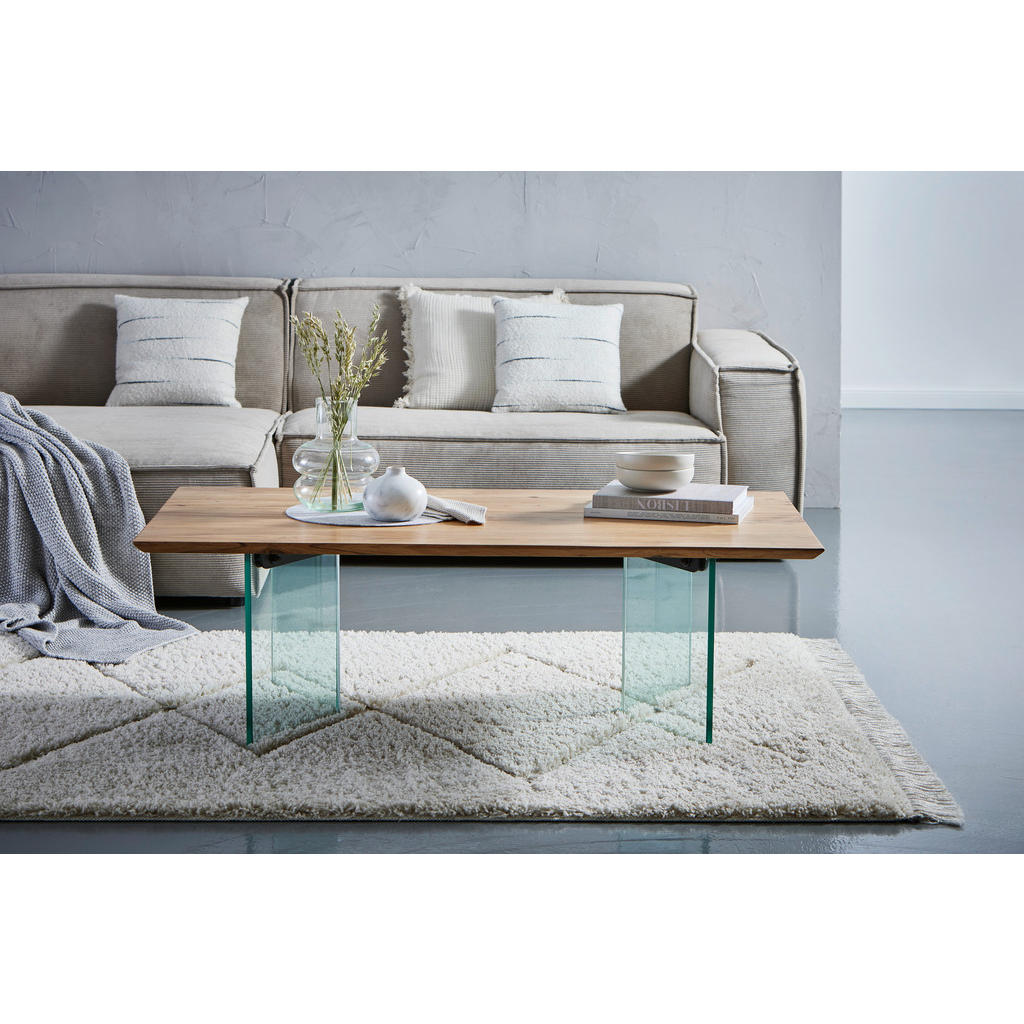 Thumbnail - Livetastic Couchtisch, Akazie, Glas, Holz, Akazie, vollmassiv, Holz, rechteckig, Sockel, 130x42x70 cm, einfacher Aufbau,...