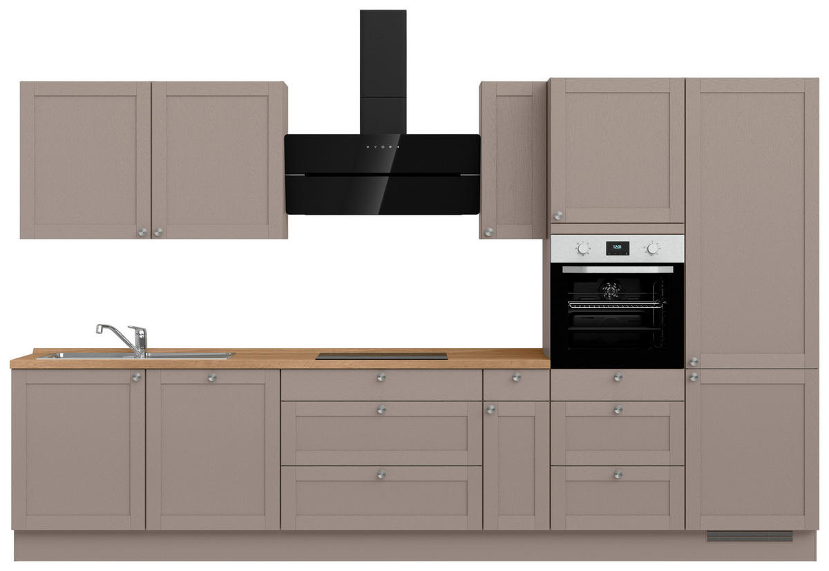 KÜCHENBLOCK Frame 360 cm  in Eichefarben, Beigebraun  - Edelstahlfarben/Eichefarben, MODERN, Holzwerkstoff/Metall (360cm) - Nobilia