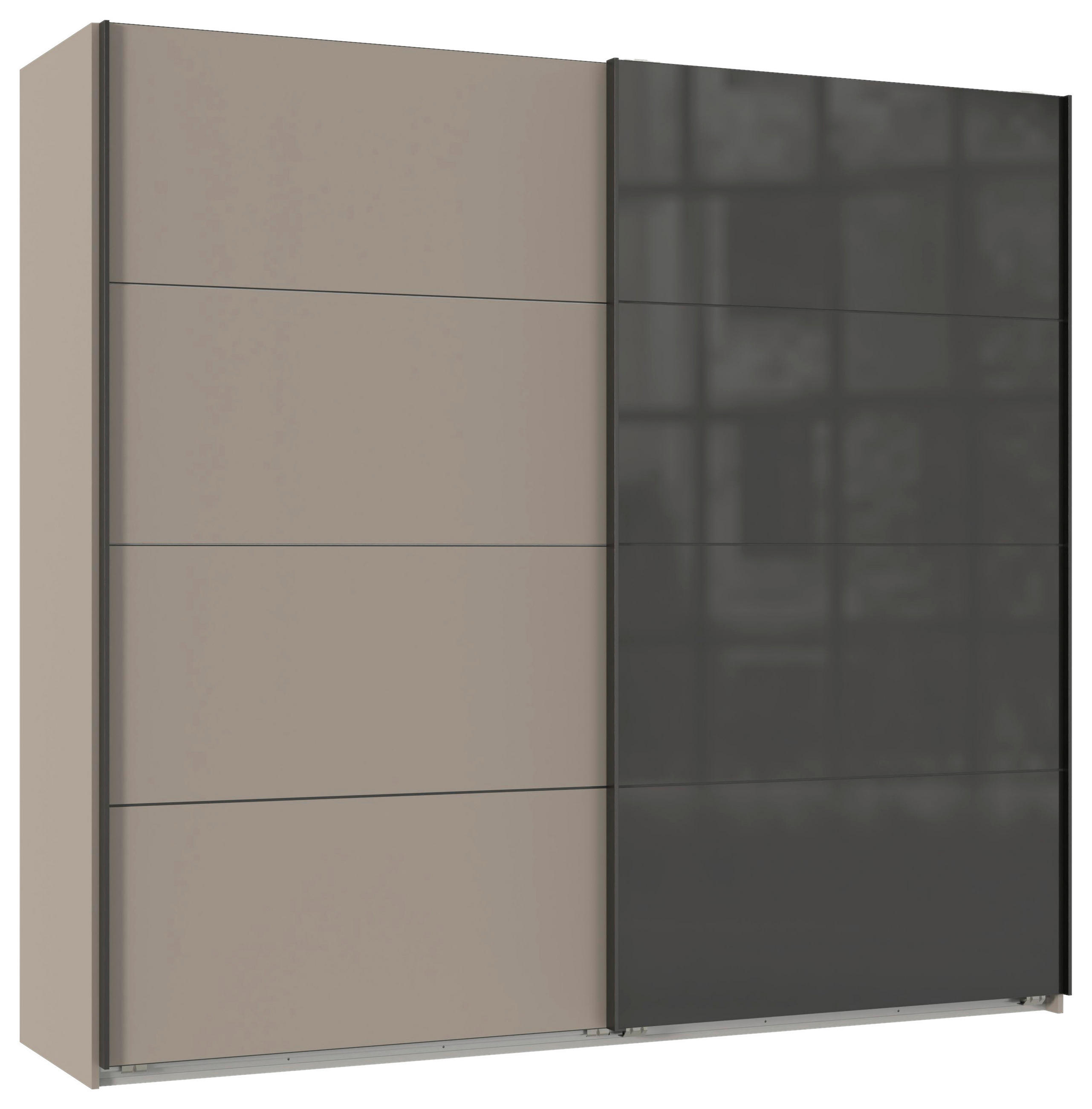 SCHWEBETÜRENSCHRANK 225/208/65 cm 2-türig Graphitfarben, Schwarz, Sahara  - Schwarz/Graphitfarben, Design, Glas/Holzwerkstoff (225/208/65cm) - Carryhome