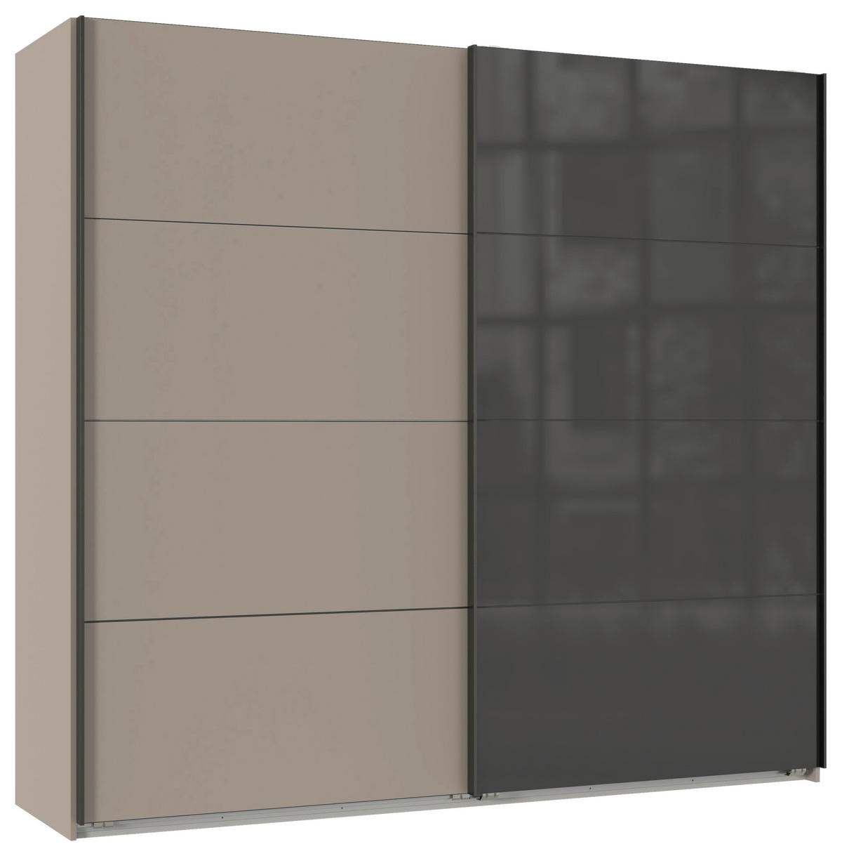 SCHWEBETÜRENSCHRANK in Graphitfarben, Schwarz, Sahara  - Schwarz/Graphitfarben, Design, Glas/Holzwerkstoff (225/208/65cm) - Carryhome