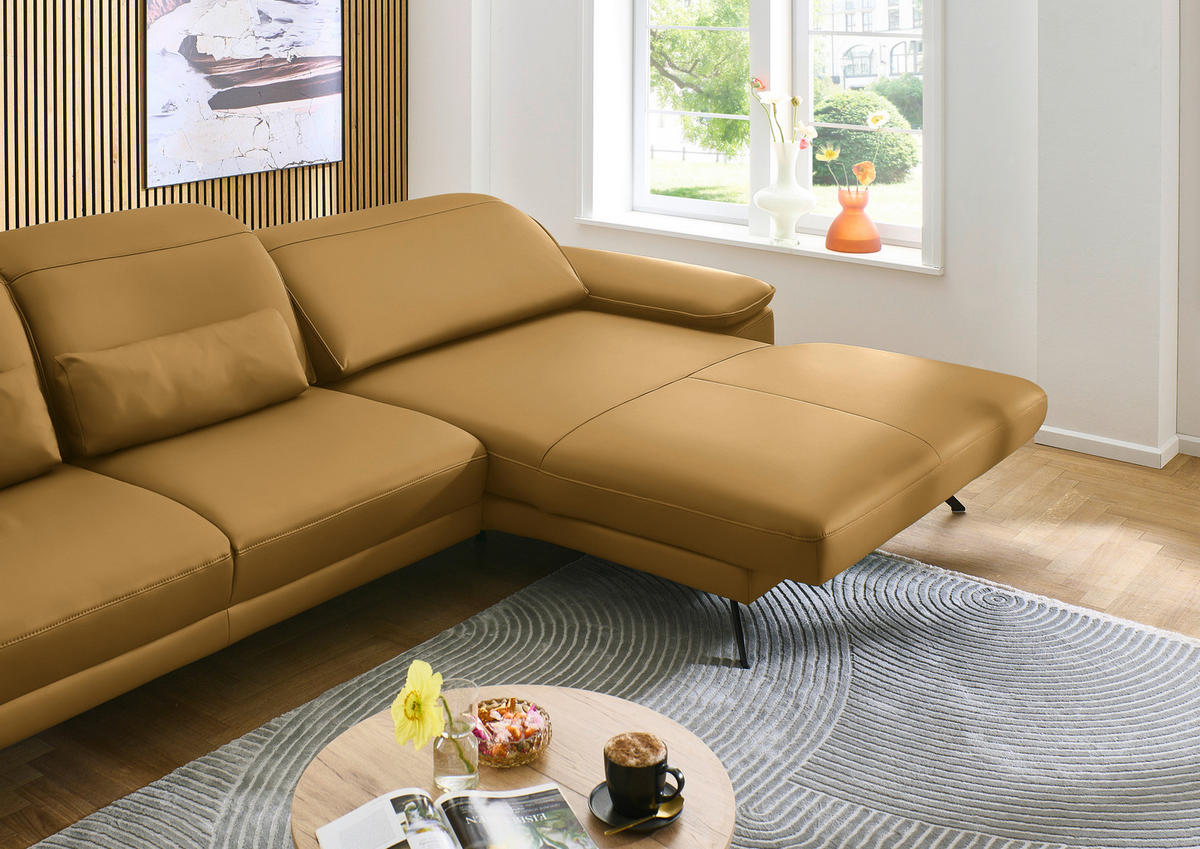 ECKSOFA in Echtleder Currygelb  - Currygelb/Schwarz, Design, Leder/Metall (332/193cm) - Dieter Knoll