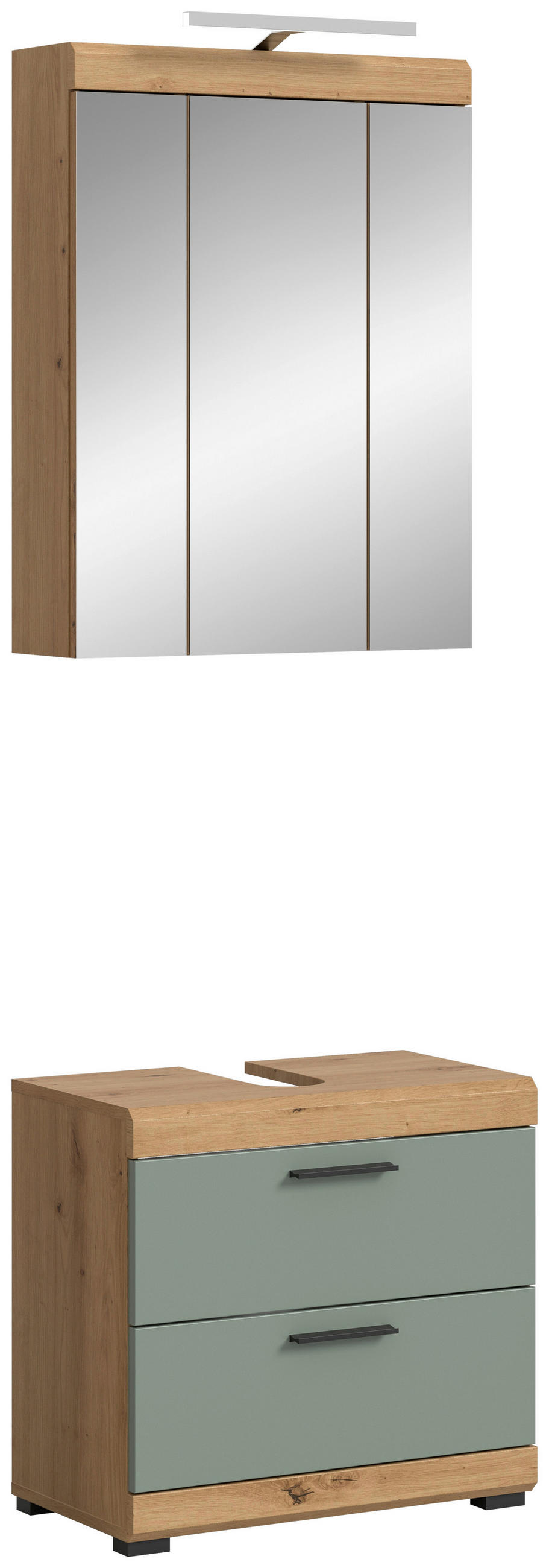 BADEZIMMER 2-teilig  in 60 cm  - Salbeigrün/Schwarz, Modern, Glas/Holzwerkstoff (60cm) - MID.YOU
