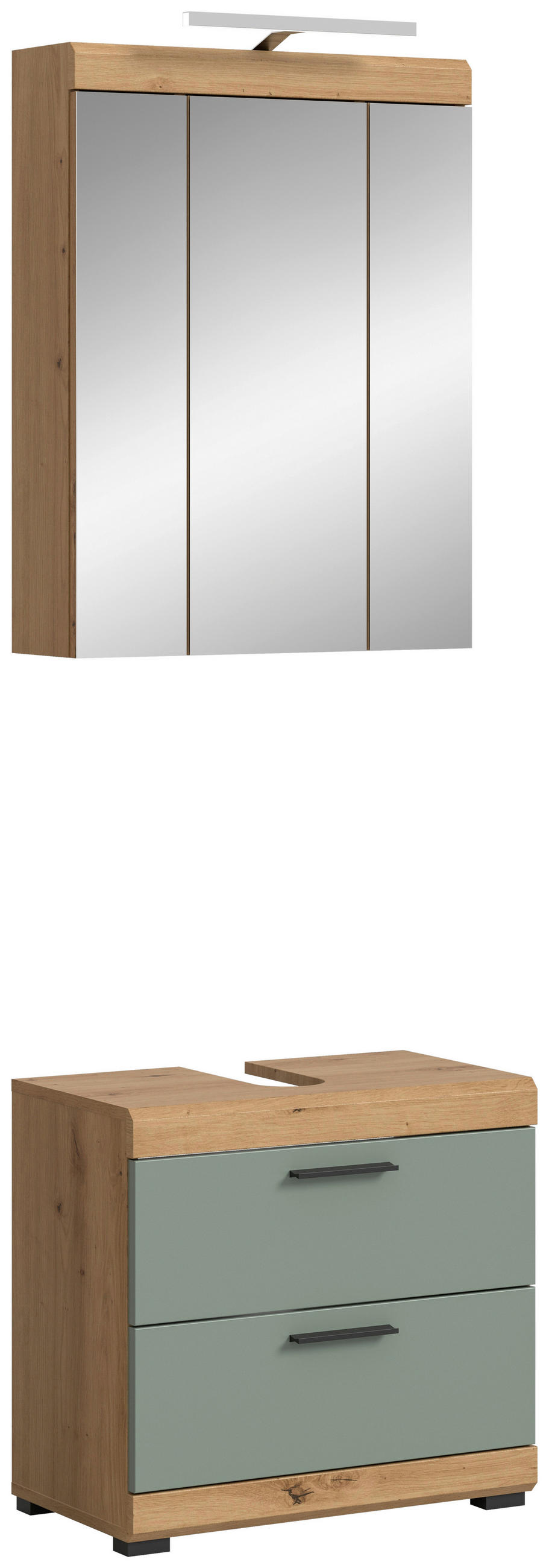 BADEZIMMER 2-teilig  in 60 cm  - Salbeigrün/Schwarz, MODERN, Glas/Holzwerkstoff (60cm) - MID.YOU